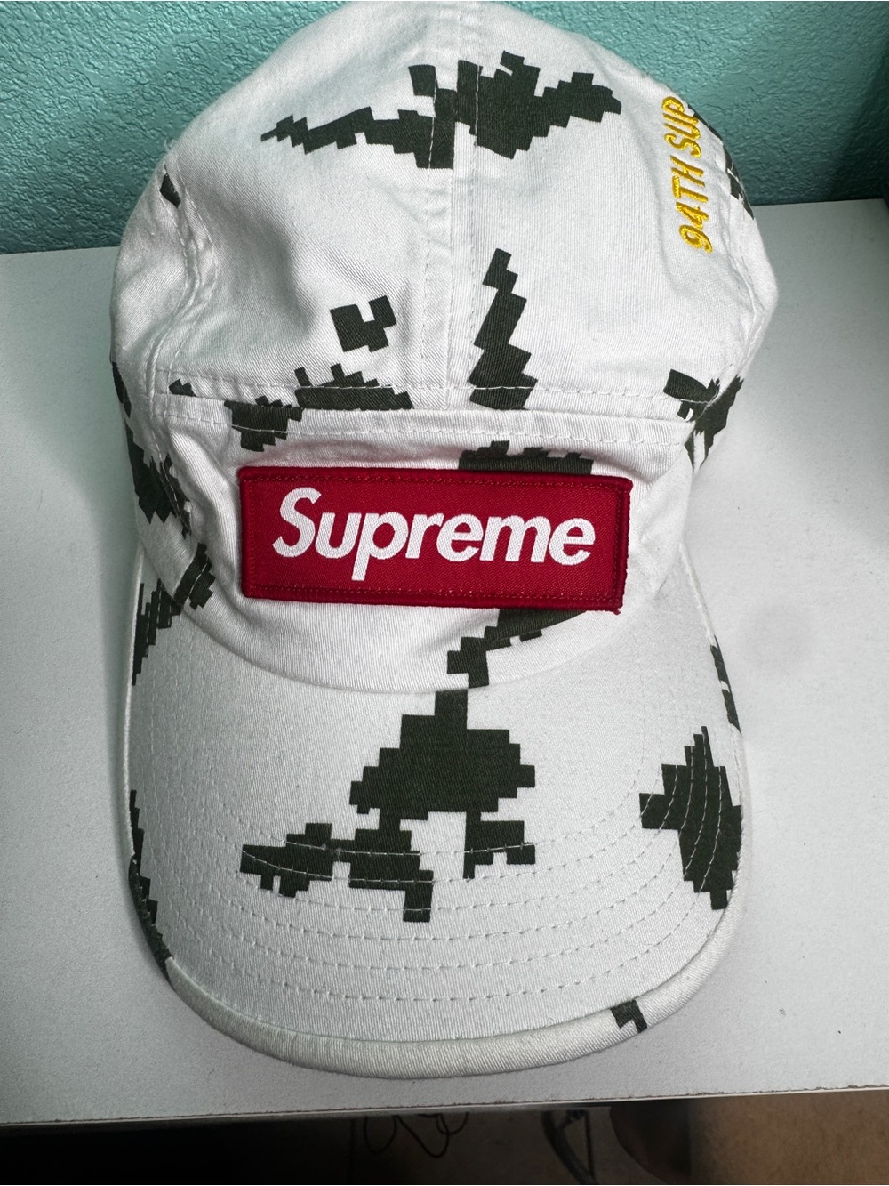 Supreme Military Camp Cap Red Box Logo White Pixel Camo Cap